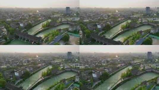航拍清晨的四川成都都江堰城市风光高清在线视频素材下载