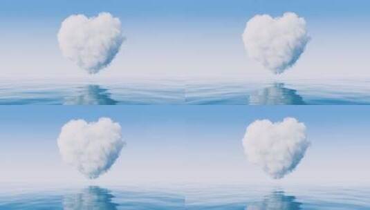 蓝色水面上一个云朵组成的爱心高清在线视频素材下载