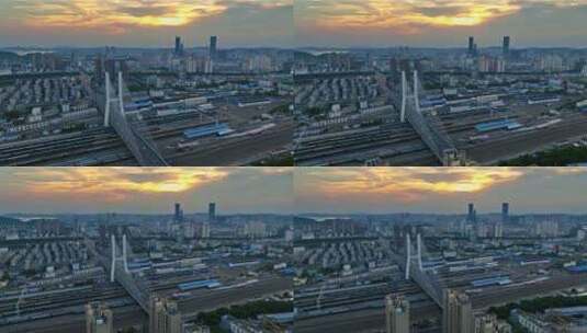 徐州市和平大桥车辆段傍晚夕阳高清在线视频素材下载
