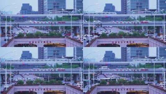 武汉城市立体交通长江隧道与轻轨道路车流高清在线视频素材下载