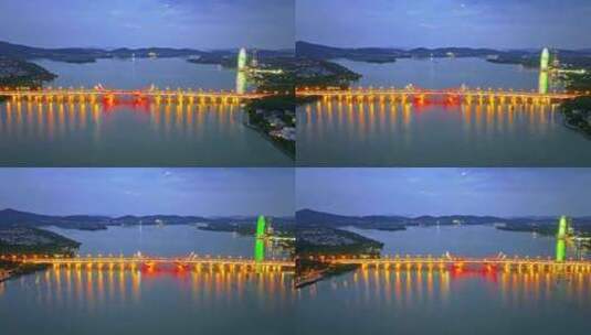 中国江苏无锡蠡湖大桥夜景航拍高清在线视频素材下载