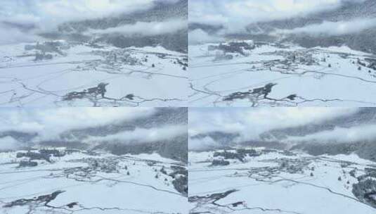 西藏林芝鲁朗林海雪原冬天乡村雪景冬景航拍高清在线视频素材下载