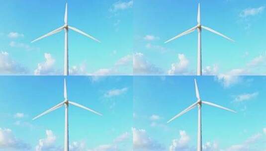 海南文昌木兰湾蓝天下的新能源风力发电机高清在线视频素材下载