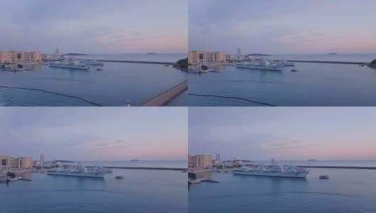 4K航拍青岛夕阳海港海景高清在线视频素材下载