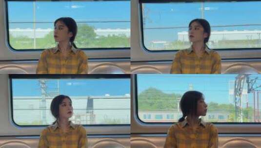 乘坐地铁的美女日系小清新女孩少女文艺青年高清在线视频素材下载