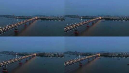 南京长江大桥和长江大桥桥头堡的航拍风光高清在线视频素材下载