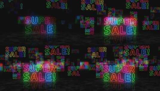 超级销售符号发光霓虹灯3d灯高清在线视频素材下载