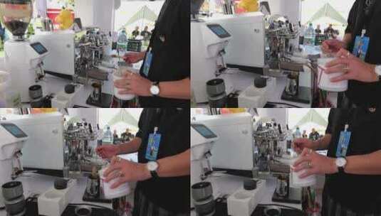 咖啡机户外制作咖啡奶茶高清在线视频素材下载