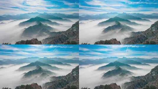 壮观云海中连绵起伏的山脉景色高清在线视频素材下载
