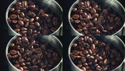 咖啡豆研磨加工慢动作特写镜头高清在线视频素材下载