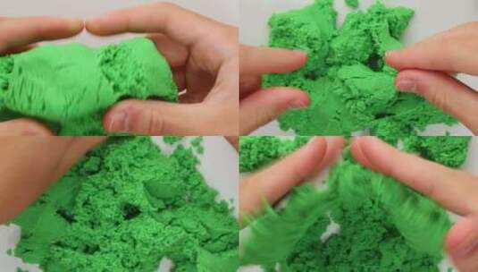 人手触摸易碎的可塑性动力学浅绿色沙子As高清在线视频素材下载