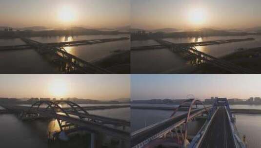 【实拍集2】航拍舟山夕阳下新城大桥高清在线视频素材下载