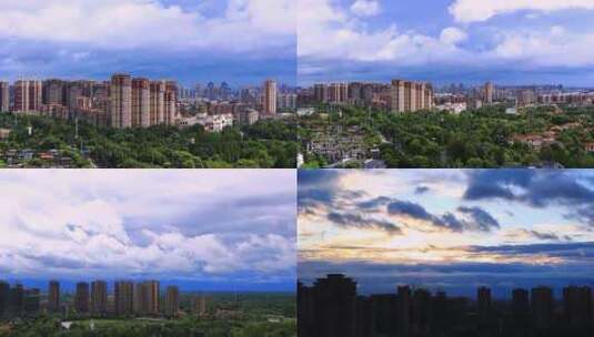 白云下的四川省成都市温江区城市建筑风光高清在线视频素材下载