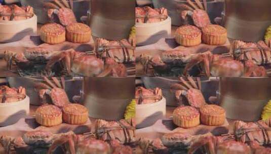 中秋节美食月饼大闸蟹高清在线视频素材下载