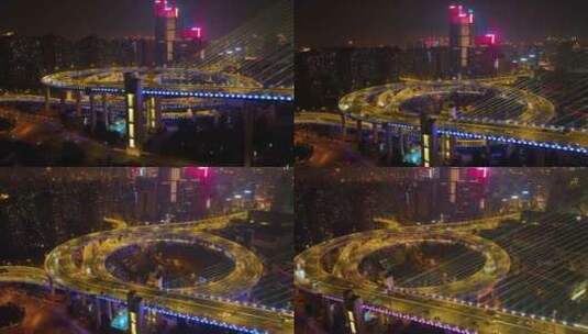 上海市黄浦区黄浦江南浦大桥桥梁夜晚夜景车高清在线视频素材下载
