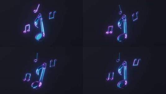 音乐音符与霓虹灯光效果循环动画3D渲染高清在线视频素材下载