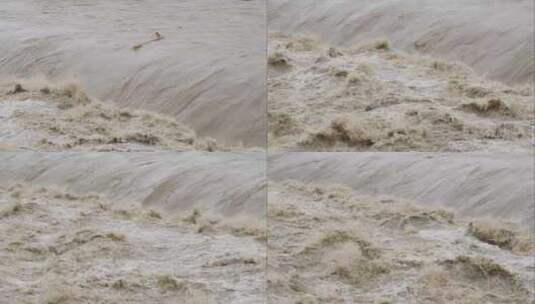 夏天汹涌的洪水 黄河母亲河高清在线视频素材下载