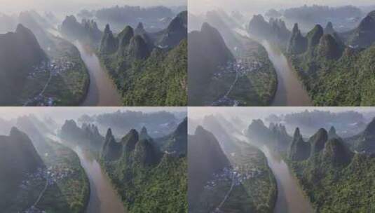 航拍桂林风光桂林山水高清在线视频素材下载
