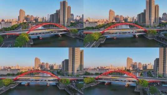 航拍天津海河金刚桥高清在线视频素材下载