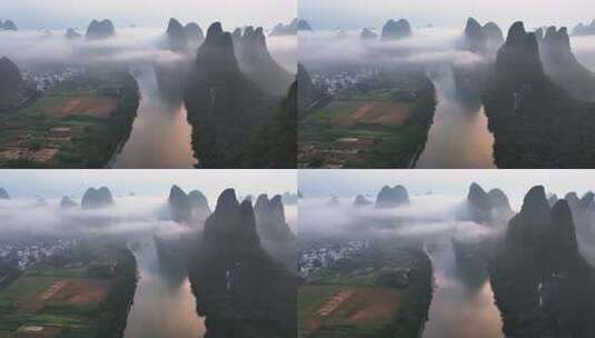 桂林漓江风光 烟雨漓江高清在线视频素材下载