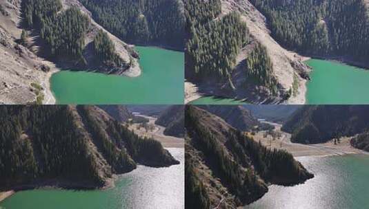 天山天池秋景航拍高清在线视频素材下载