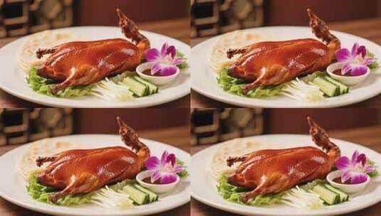 北京烤鸭中华美食传统特色菜肴餐饮高清在线视频素材下载