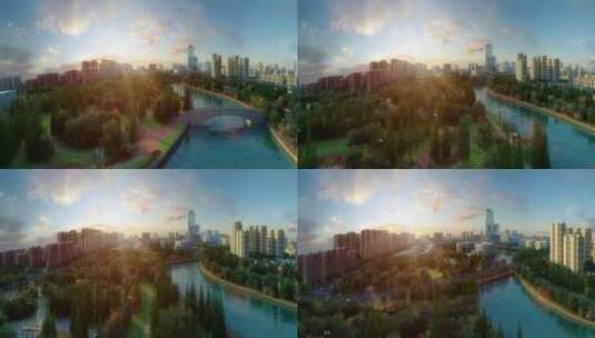 三维建筑漫游城市黄昏夕阳黄昏展望未来高清在线视频素材下载