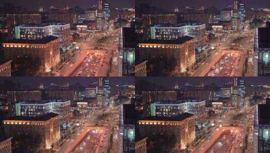 城市夜间的交通航拍高清在线视频素材下载