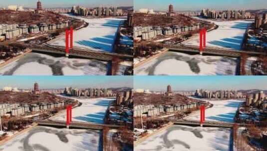 冬季天空城市桥梁延时达芬奇调色高清在线视频素材下载