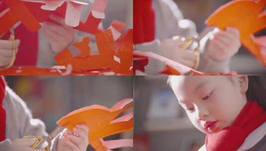 儿童剪纸喜庆过年剪纸年味文化艺术美术传承高清在线视频素材下载