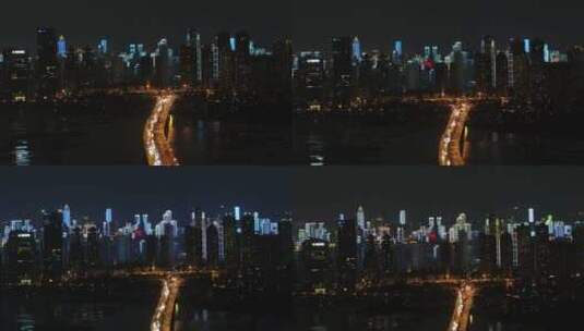 武汉市汉街航拍沙湖夜景江滩灯光秀709高清在线视频素材下载