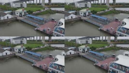 上海黄浦江轮渡渡口4K航拍高清在线视频素材下载