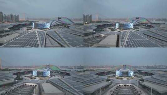 武汉国际博览中心，近景平视环绕镜头高清在线视频素材下载