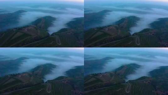 黄土高原晨雾笼罩整个沟壑高清在线视频素材下载