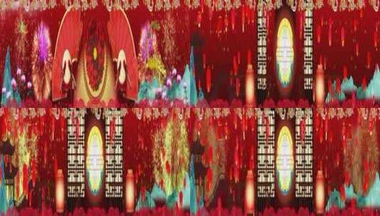 中式婚礼龙凤呈祥 烟花鞭炮 气球灯笼高清在线视频素材下载