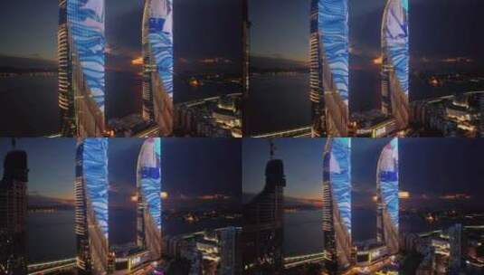 航拍厦门世贸海峡大厦夜景高清在线视频素材下载