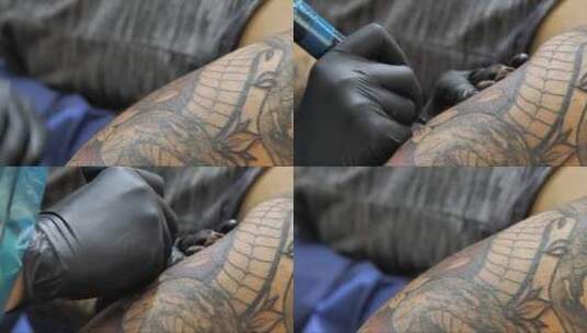 纹身艺术家在补纹身高清在线视频素材下载