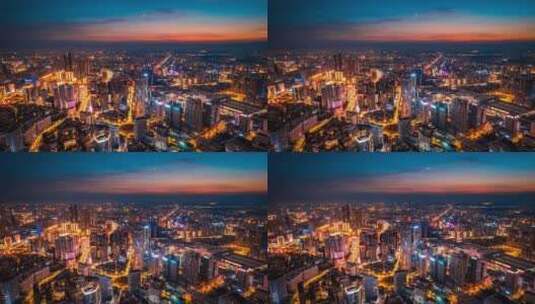 辽宁沈阳城市风景夜航市中心航拍延时摄影高清在线视频素材下载