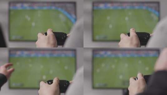 特写玩运动视频游戏控制器的屏幕背景高清在线视频素材下载