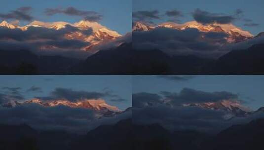 南迦巴瓦峰吞云吐雾日照金山夕阳延时高清在线视频素材下载