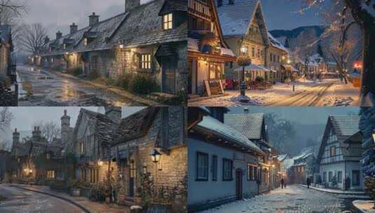 欧洲小镇的夜晚 英国法国美丽静谧风光片头高清在线视频素材下载