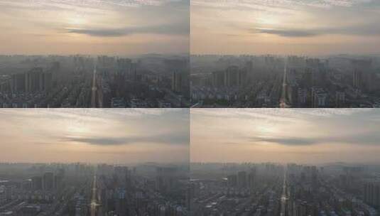 鄂州日出航拍城市日出景观城市清晨朝阳晨曦高清在线视频素材下载