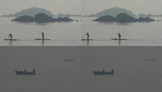 烟雨里的小岛 大雾中的小舟合集高清在线视频素材下载