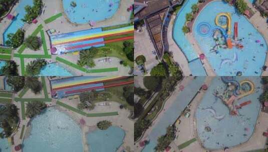 俯拍泳池水上乐园-调色+Dlog版高清在线视频素材下载