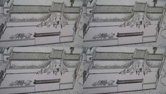 北京四合院建筑工程图工笔画人文古迹高清在线视频素材下载