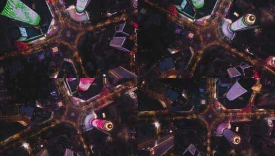南京夜景新街口繁华商圈航拍4K高清在线视频素材下载