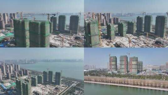 航拍城市建筑工地施工画面高清在线视频素材下载