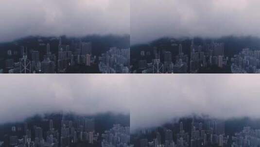 4K航拍香港城市云雾高楼建筑风雨欲来高清在线视频素材下载