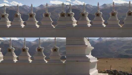川藏线上的白塔及草原雪山高清在线视频素材下载