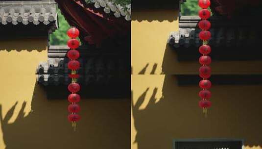 杭州下天竺寺庙古建筑挂着灯笼随喜赞叹祈福高清在线视频素材下载